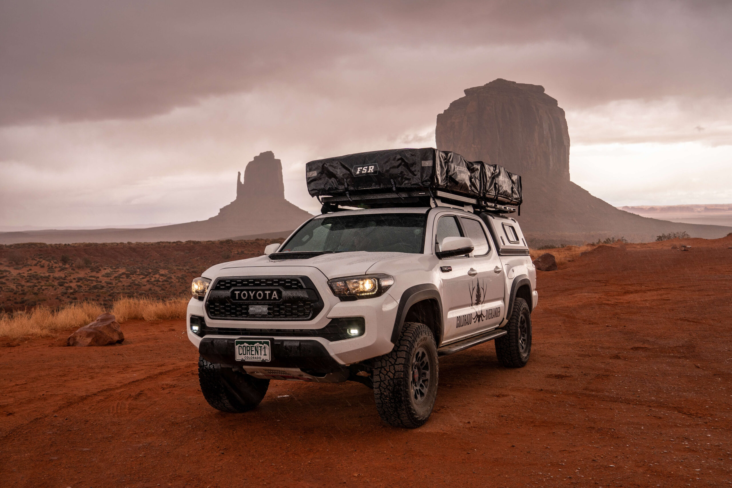 Image of the Colorado Overlander Tacoma in the desert surrounded by beautiful views