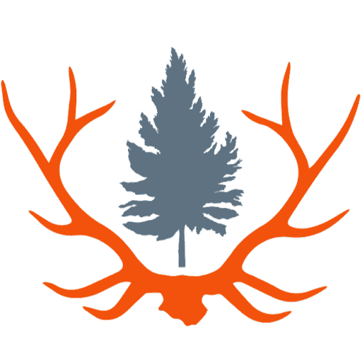 Colorado Overlander logo with orange colored elk rack and silver/blue colored tree