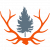 Colorado Overlander logo with orange colored elk rack and silver/blue colored tree